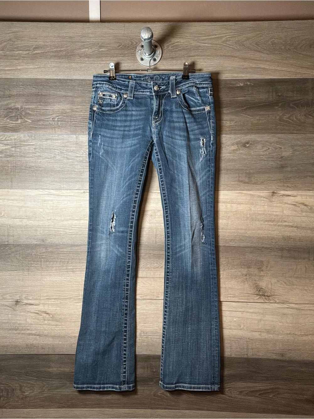 Miss Me Jeans Women’s 28 Bootcut Distressed Fleur De Lis Embroidered Y2K Western